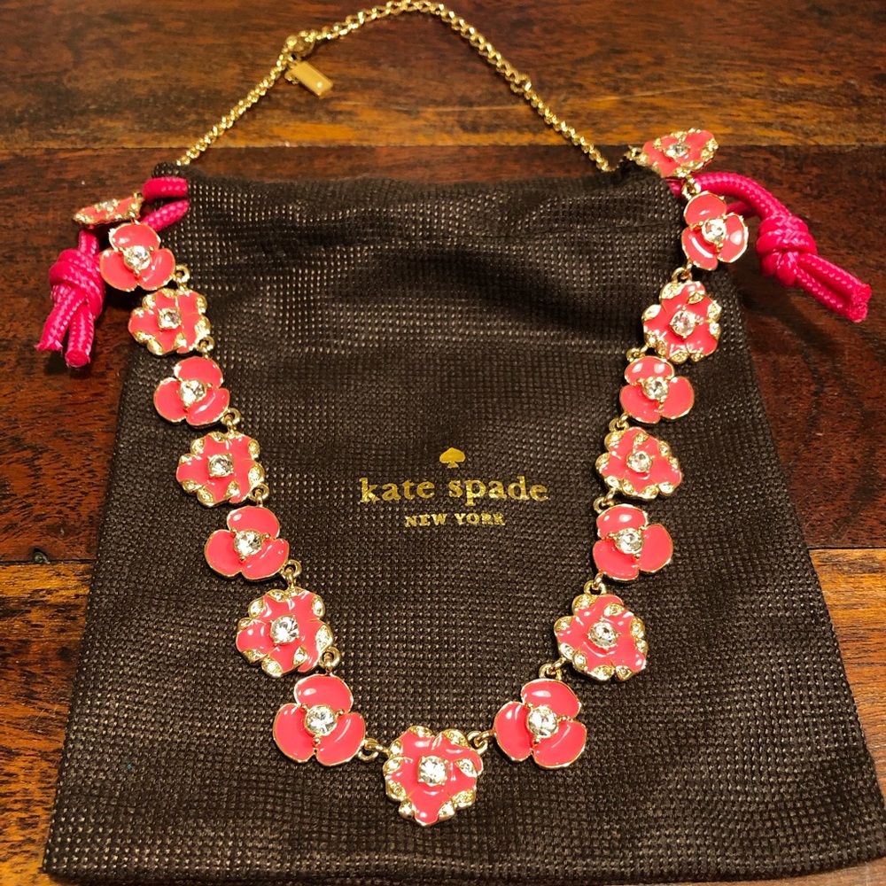 Kate Spade Beach House Bouquet Coral Red Geranium Floral Bib Necklace